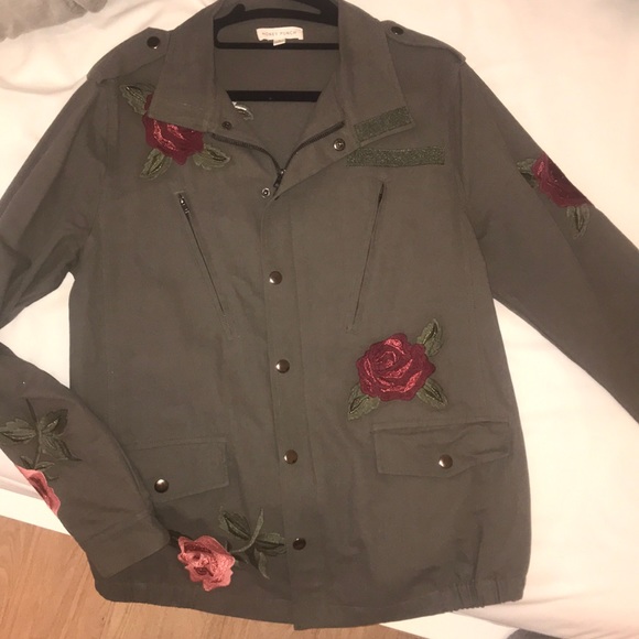 Honey Punch | Utility Jacket w/Embroidered Flowers - Picture 1 of 5